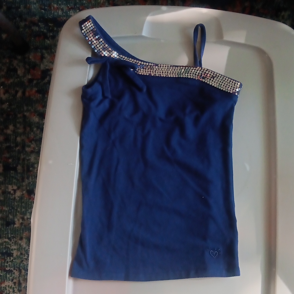 Justice sequined one-sleeve tank top